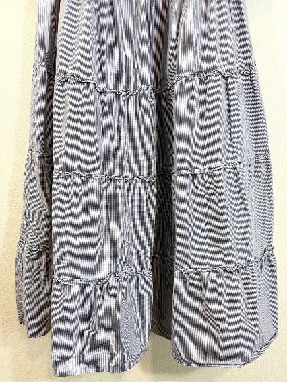Hill House Nesli Nap Dress Size L Blue White Gingham Tiered Midi Puff Sleeve - Picture 6 of 10